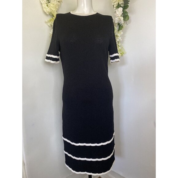Vintage Alnoral By Al Spokavicius Small Sweater Dress Black Off‎ White Wool Knit - Picture 1 of 16